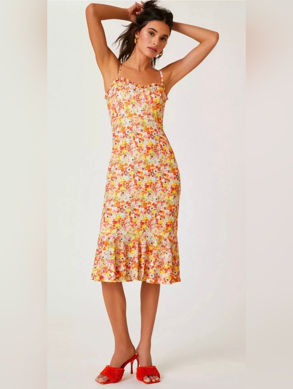 NWT Anthropologie Hutch Pink Colorful Floral Selene Bustier Midi Dress - Picture 3 of 14